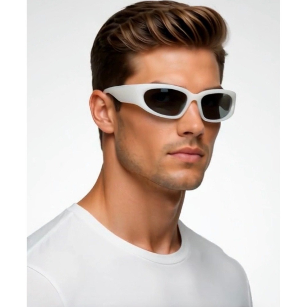 Square Sunglasses White Frame Black‎ Lens 100% UV Protection Street Wear Fishing